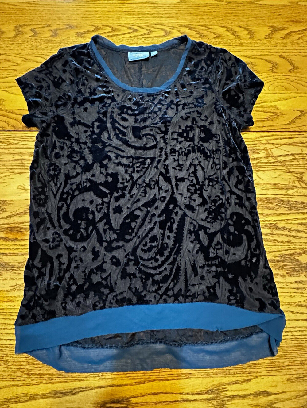 Simply Vera Vera Wang Velvet Burnout Top L Blue Black Whimsigoth Sheer Tunic